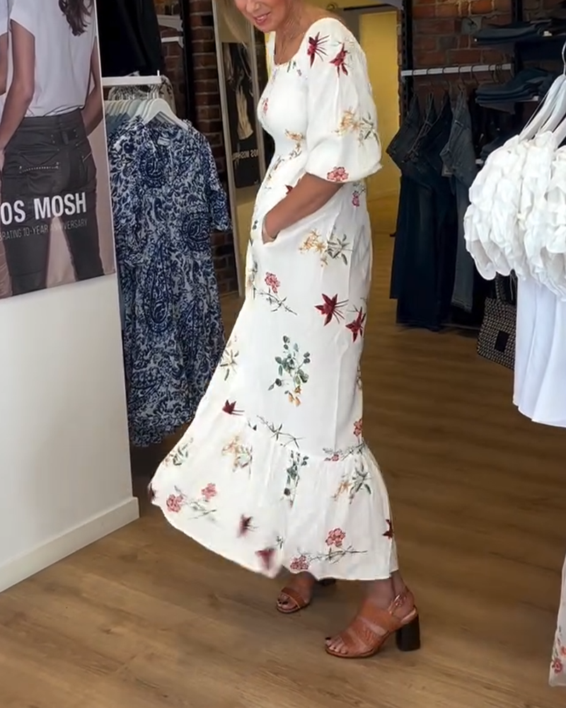 Wide Collar Printed Dress