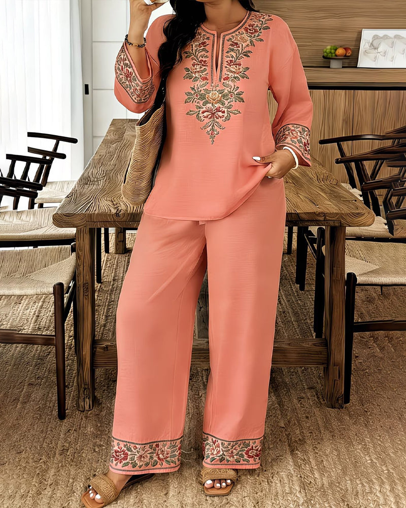 Flower Long Sleeve Ethnic Style Set
