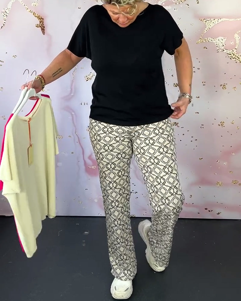 Solid color round neck casual T-shirt