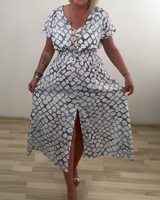 Elegant Sophisticated Geometric Print Slit Dress