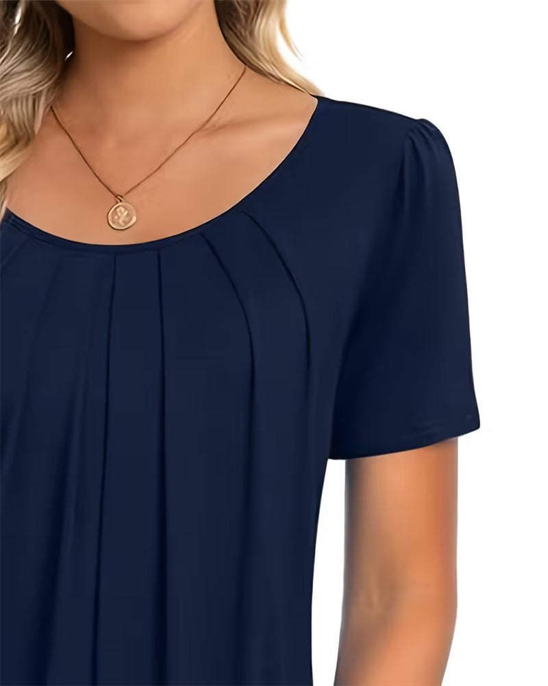 Pleated Casual Short Sleeve T-Shirt