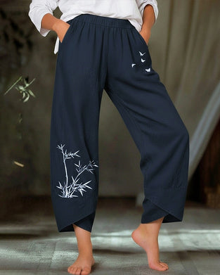 Fashionable Bamboo Bird Wide Leg Pants