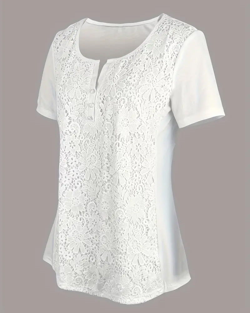 Round Neck Lace Panel Blouse