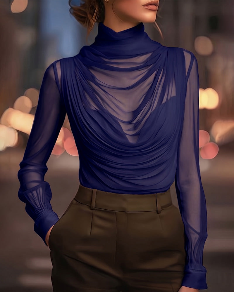 Mesh High-Neck Sheer Ruched Set