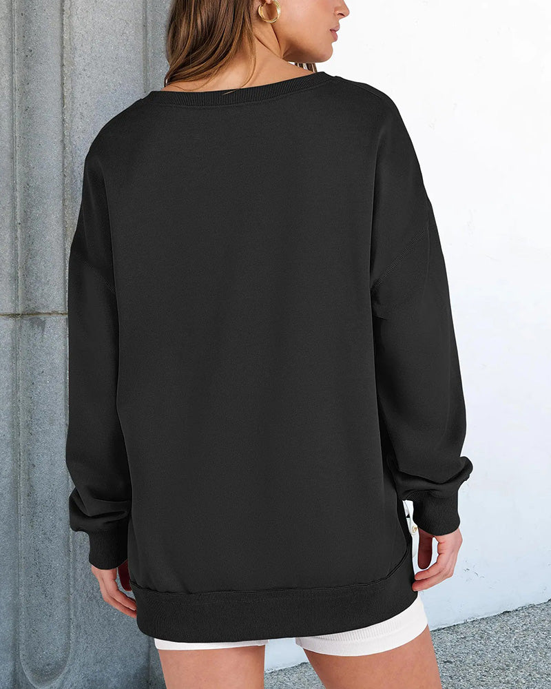 Small V-Neck Loose Casual Long Sleeve Sweatshirt