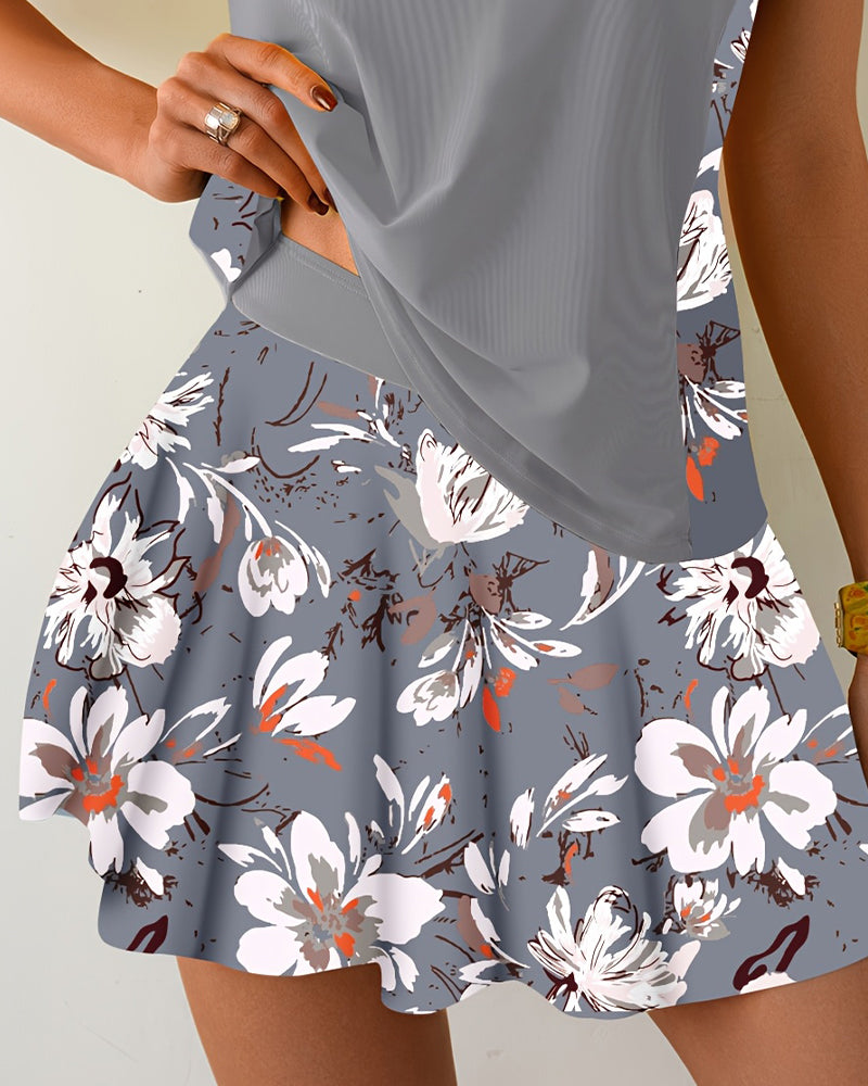 Sleeveless Patchwork Floral Tankini