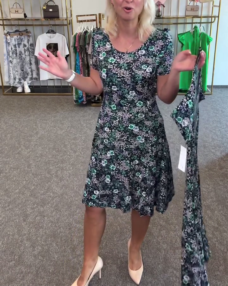 Aumora Temperament Slim Waist Printed Dress