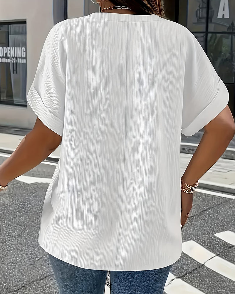 100% Cotton V-Neck Loose Textured T-Shirt