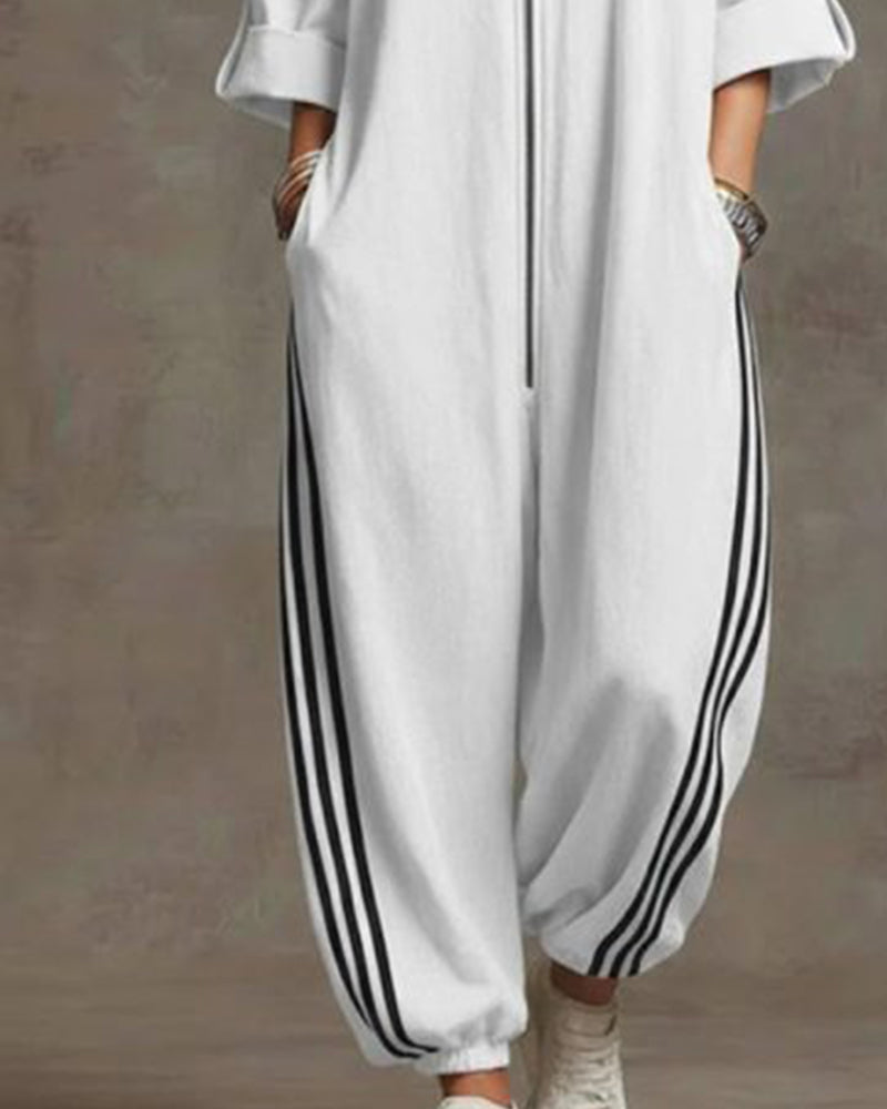 Striped Sporty Zip Jumpsuit