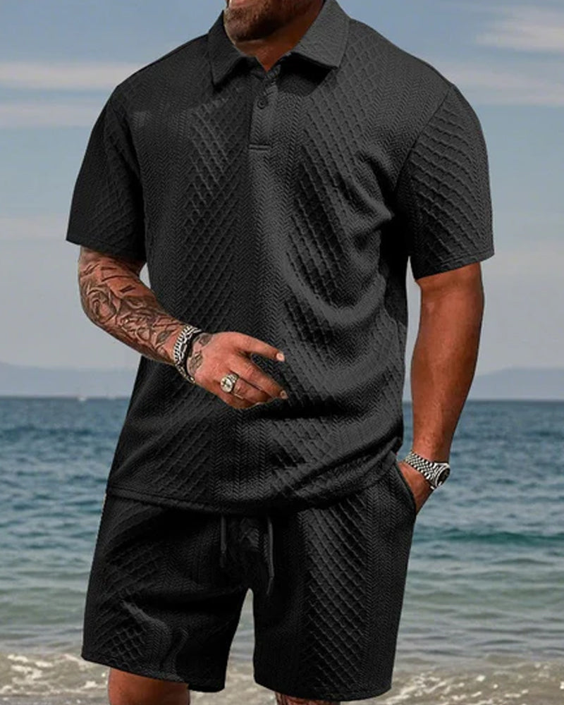 Men's Collared Short-Sleeve 2-Piece Set