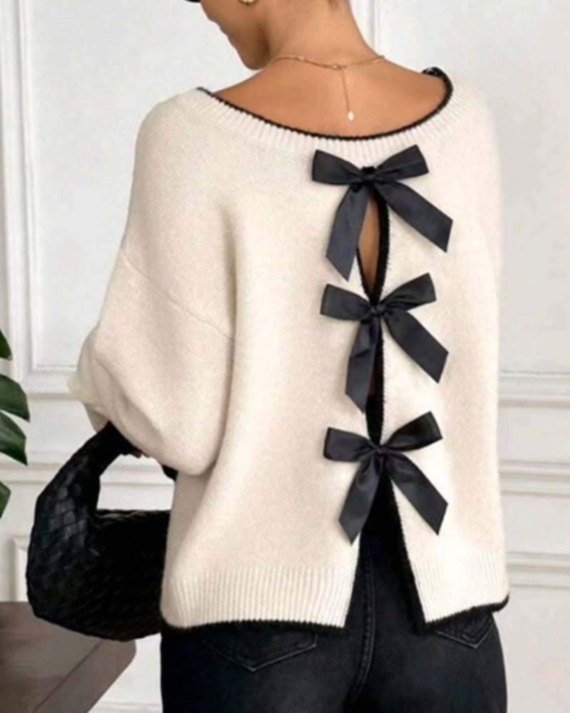 Back Hollow Bow Pullover
