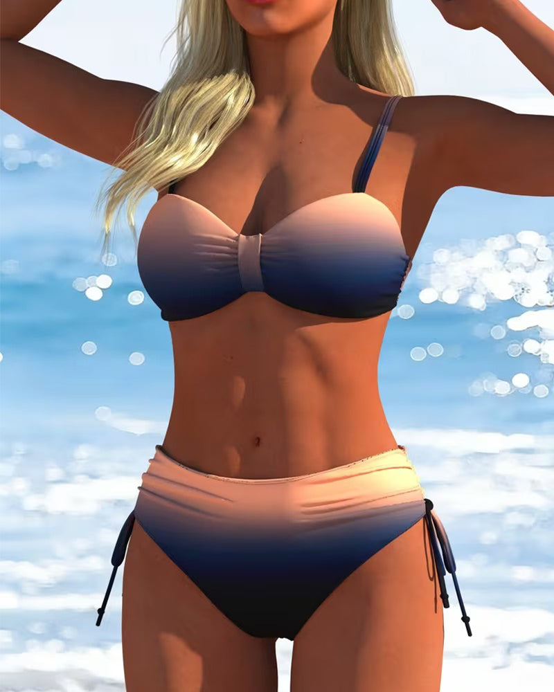 Gradient Pattern Drawstring Fashion Bikini