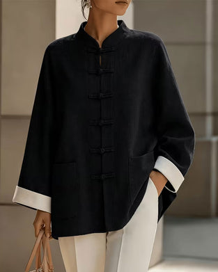 Solid Color Buttoned Stand Collar Coat