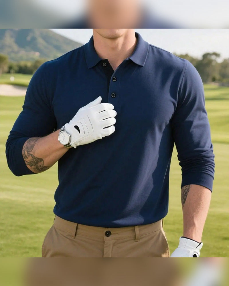 Men's Casual Polo Collar Long Sleeve Top