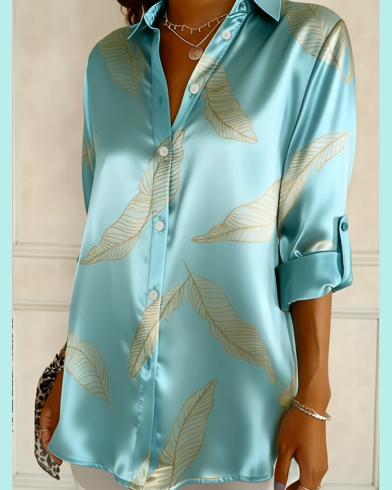 Elegant Collar Printed Satin Shirt