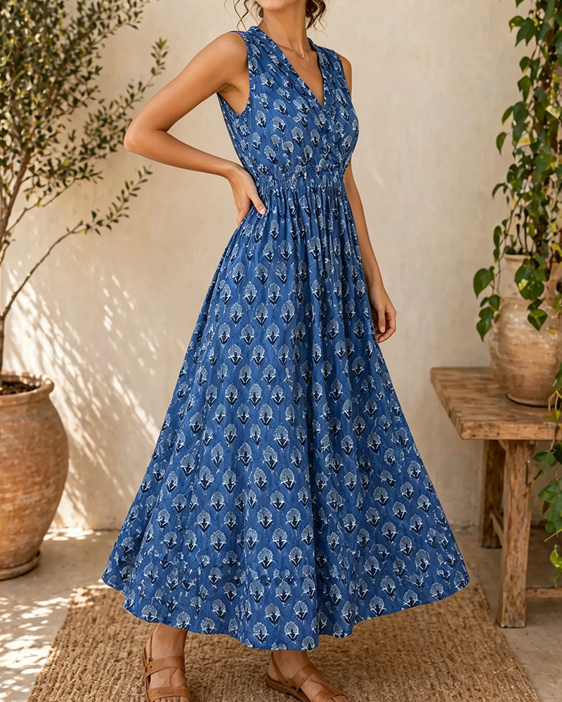 V-Neck Sleeveless Waist Dress