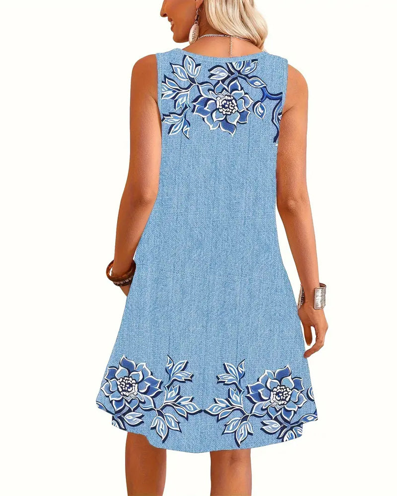 Sleeveless Imitation Denim Dress