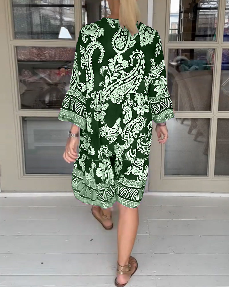 V-neck Paisley Print Dress