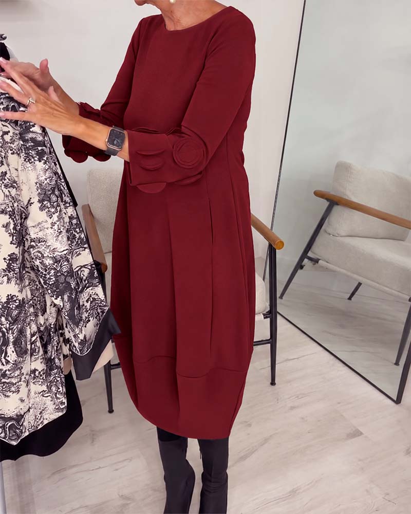 Crewneck Loose Fit Draped Casual Dress