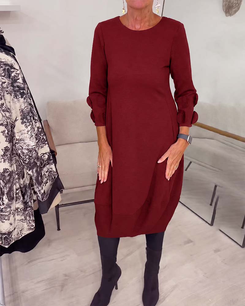 Crewneck Loose Fit Draped Casual Dress
