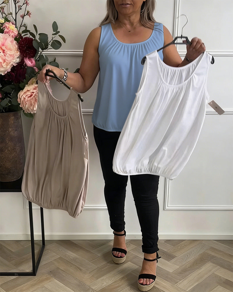 Aumora Sleeveless Solid Color Pleated Tank Top