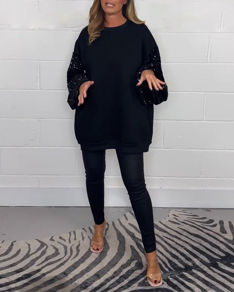 Round neck long sleeve casual pullover sweatshirt