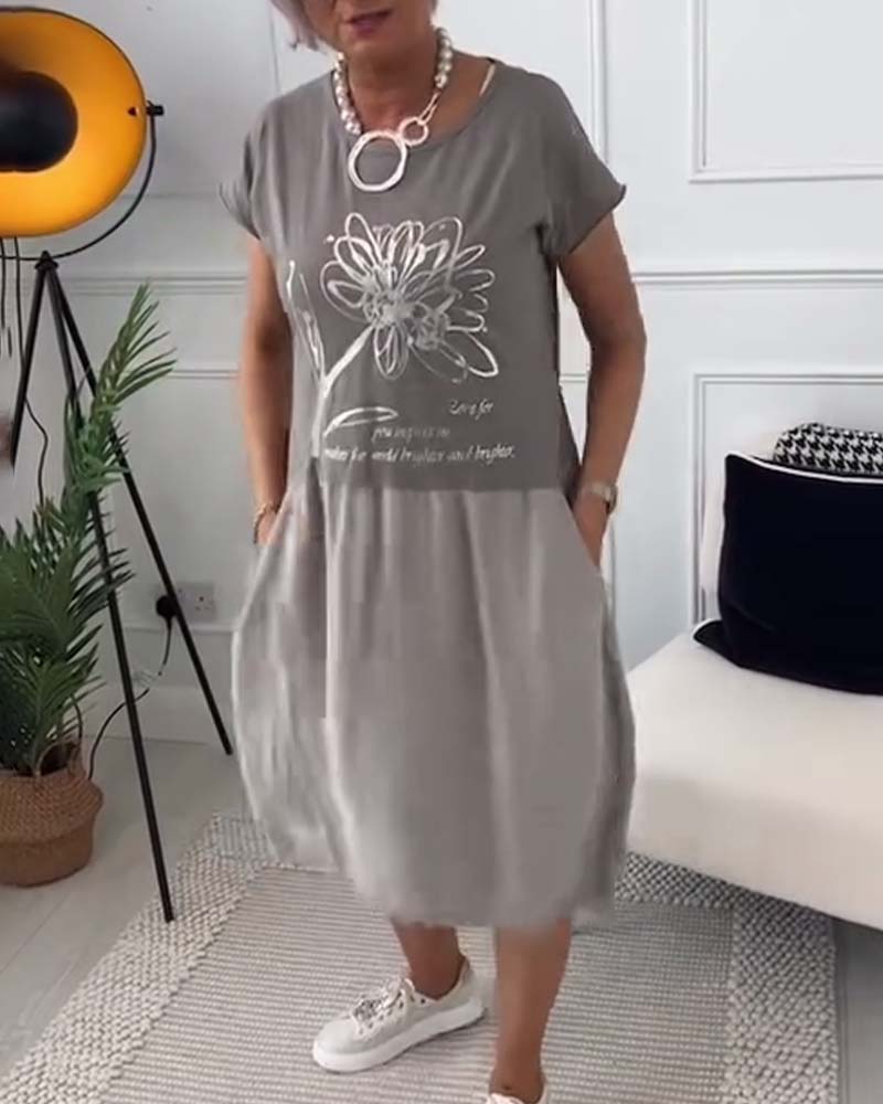 Round neck short sleeve printed dress