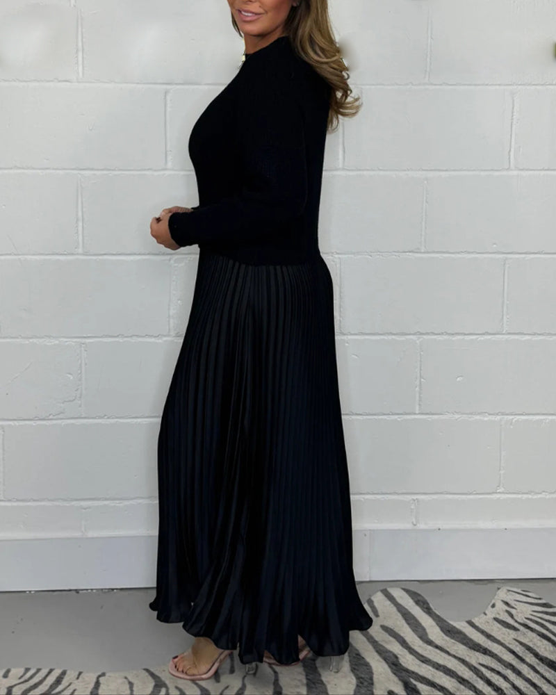 Casual contrast color patchwork pleated dress