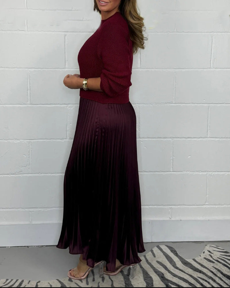 Casual contrast color patchwork pleated dress