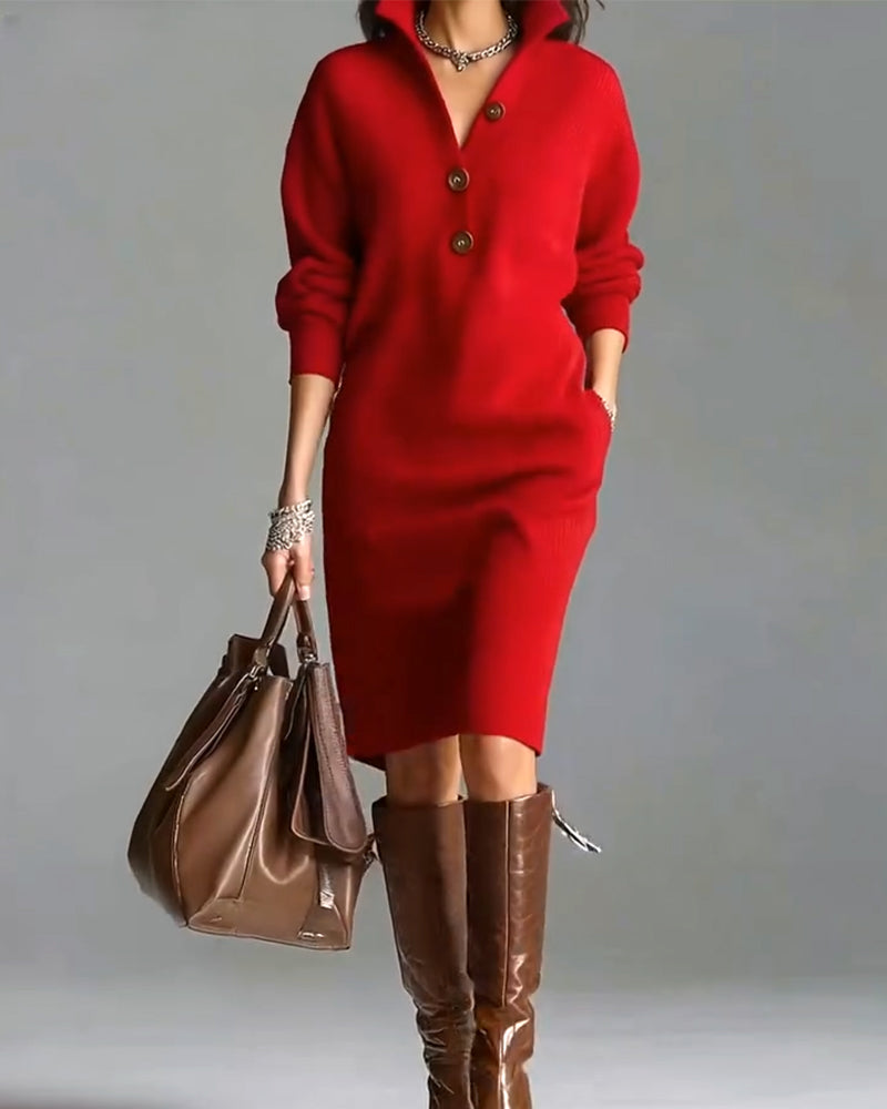 Casual Solid Color Autumn And Winter Sweater Dress