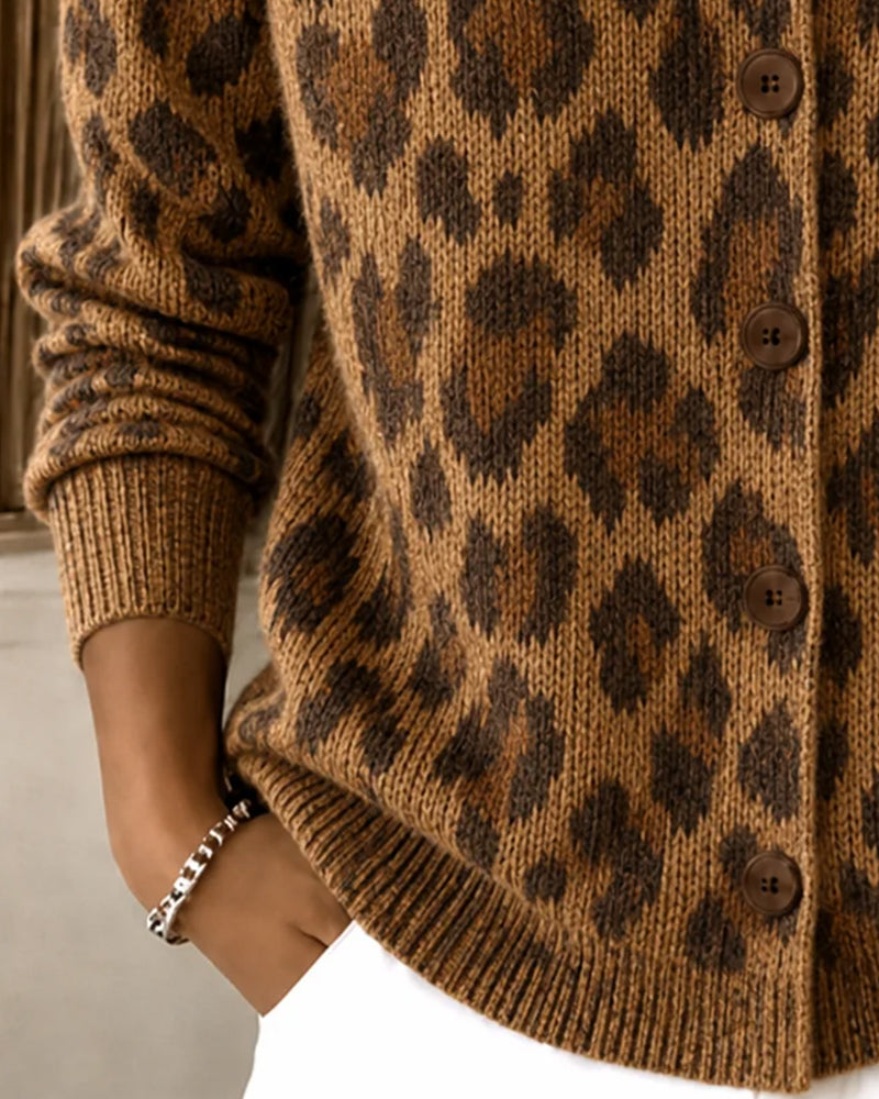 Stylish Leopard Lapel Cardigan