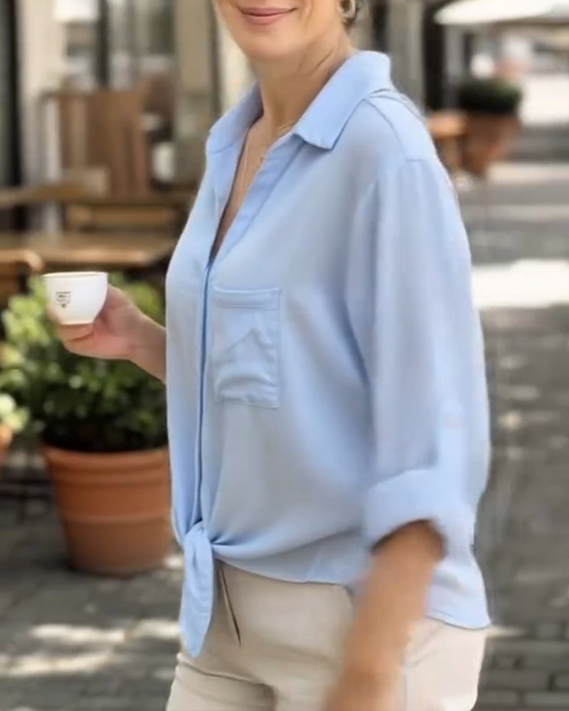 Solid Color Casual Long-Sleeved Shirt