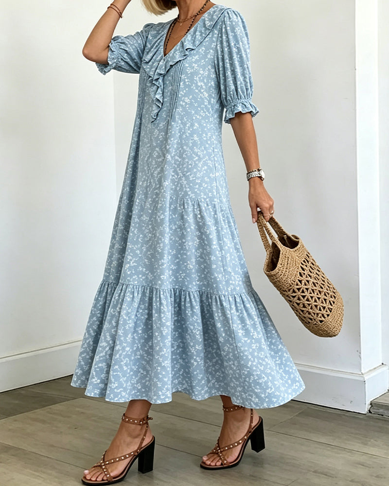 V-Neck Ruffle Dress
