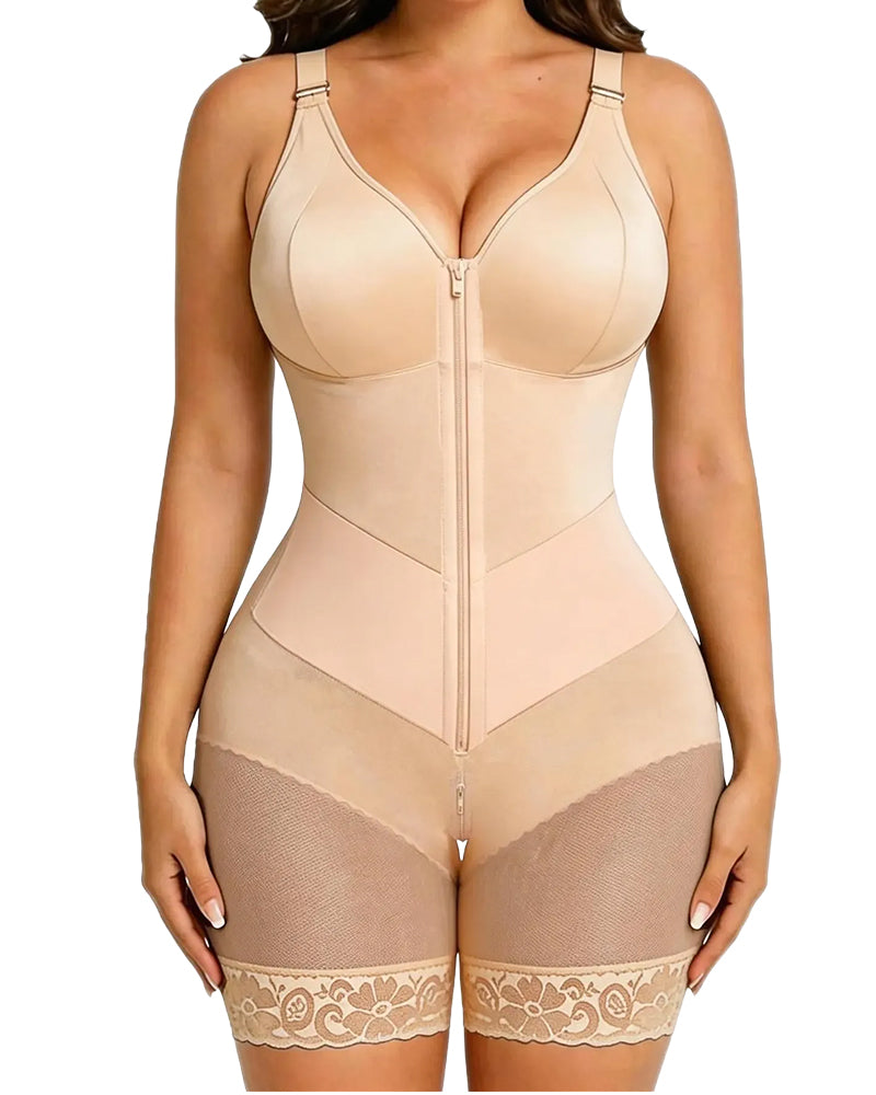 Women's Zip-Up Lace Tummy Control Shapewear Bodysuit