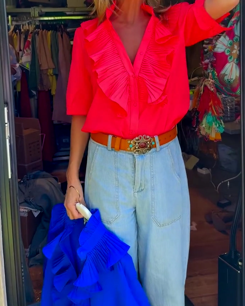 Casual Ruffle Comfort Short Blouse