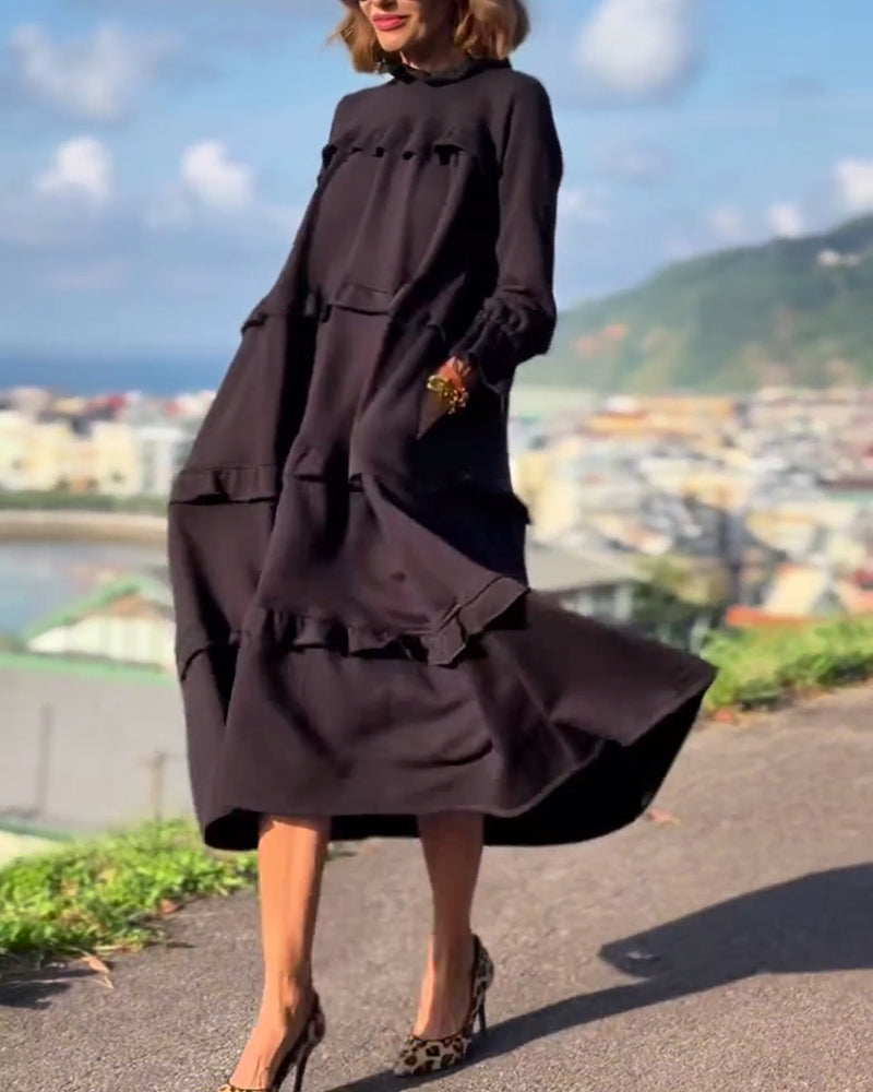 Solid color sweet style casual dress