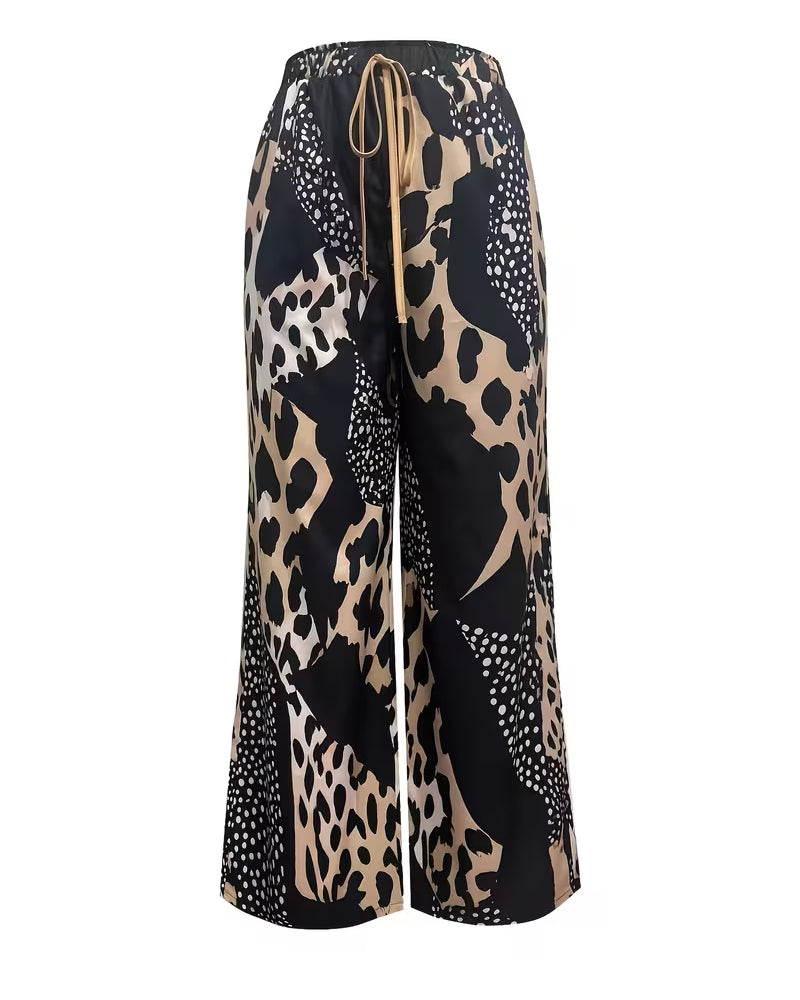 Leopard Print Polka Dot Wide-Leg Pants