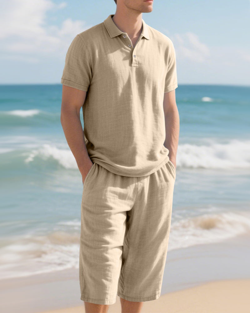 Men's Casual Polo Shirt and Cropped Pants Set