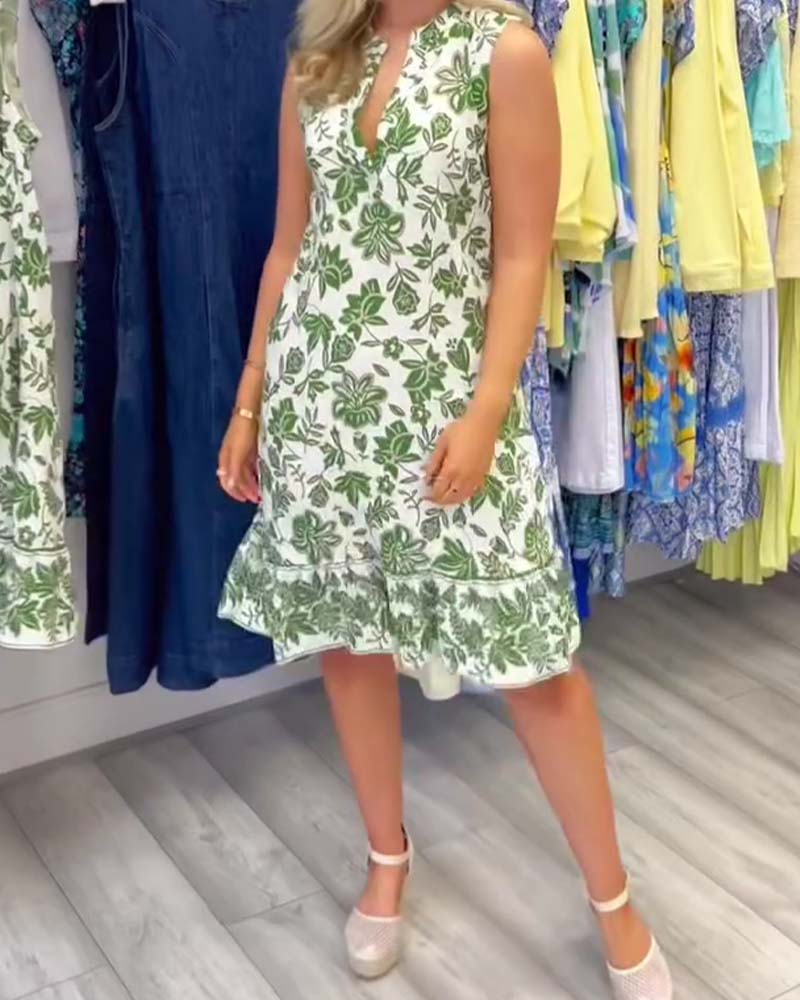 Sleeveless Floral V-Neck Dress
