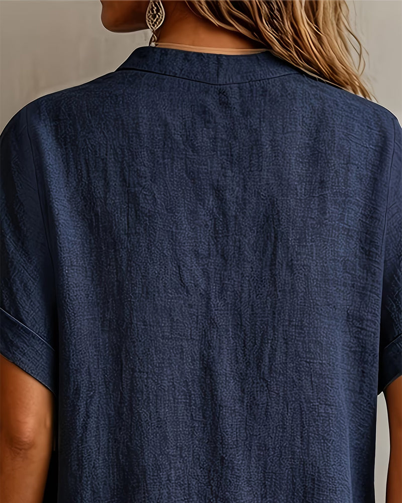 V-Neck Short Sleeve Loose Blouse