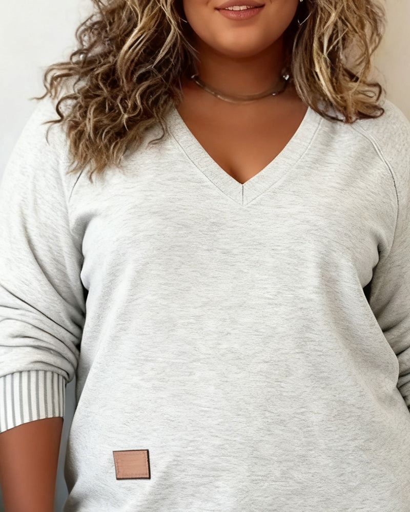 Plus Size V-Neck Long Sleeve Top