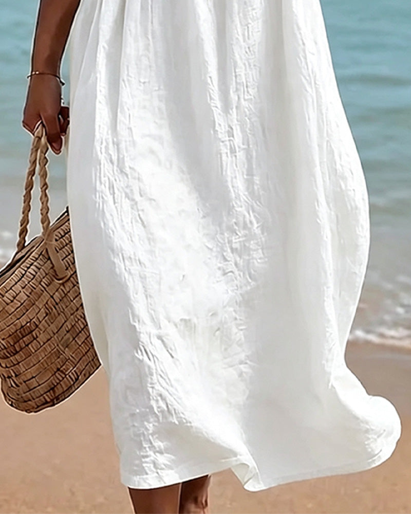V-Neck Cut-Out Sleeveless Solid Dress