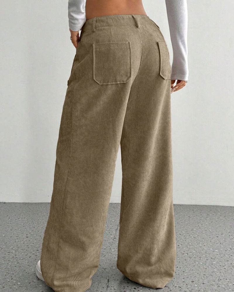 Front Back Pocket Solid Straight Leg Long Pant