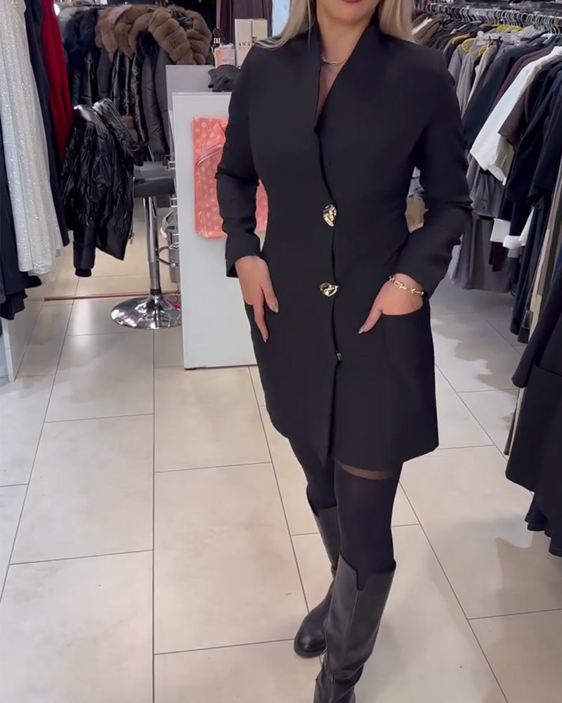Stand Collar Metal Button Suit Dress