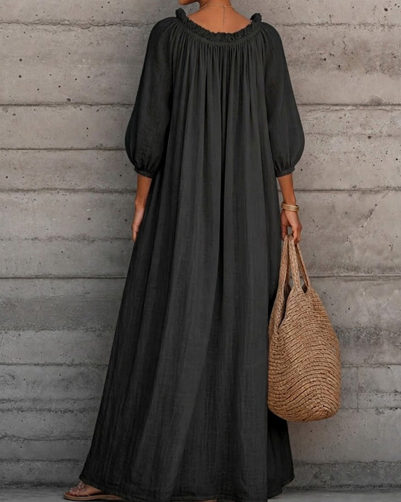 Pure White Bubble Sleeve Full Skirt Maxi Dress