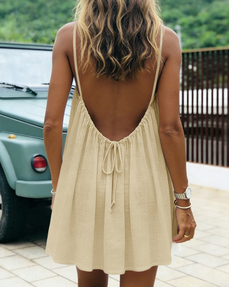 Loose Backless Spaghetti Strap Mini Dress