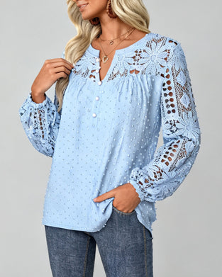 3d Floral Openwork Spliced Blouse