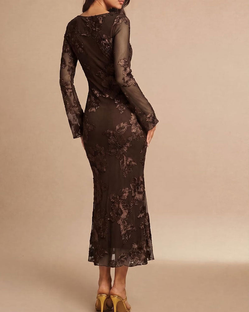 Mesh Floral Long Dress