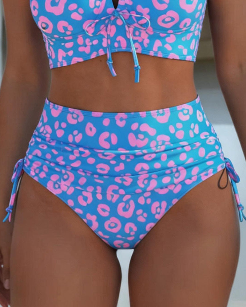 Lace Up Leopard Print Bikini