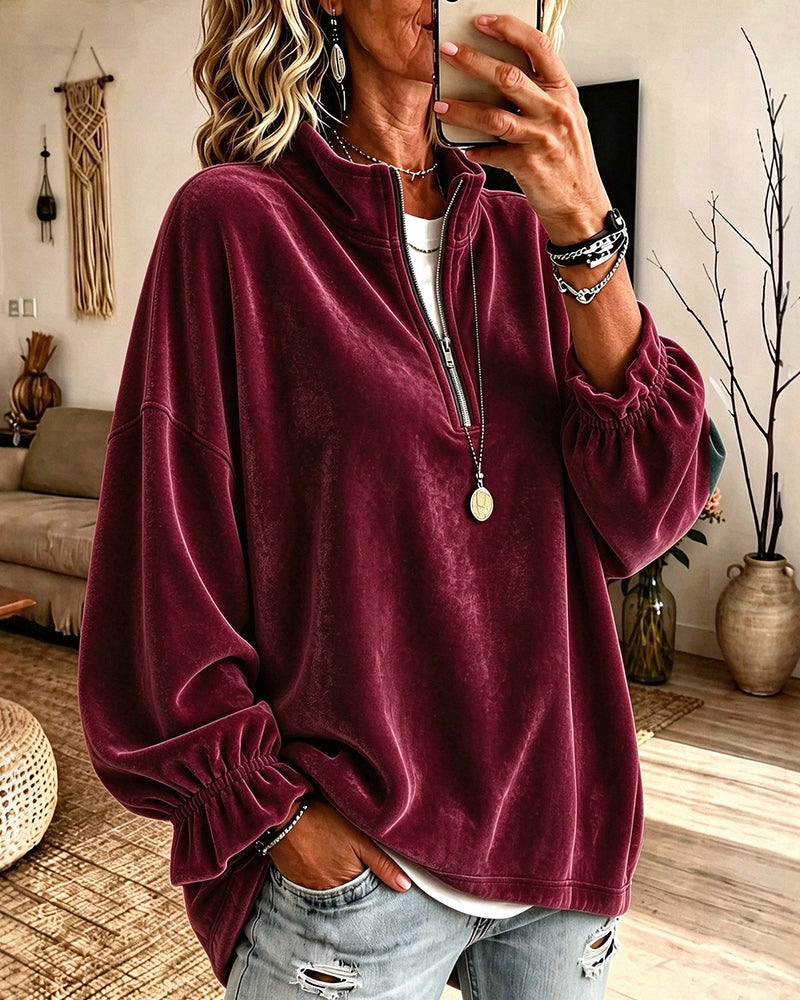 Stand Collar Zipper Sweatshirt